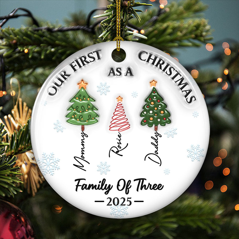 Three Names Of Christmas Tree - Personalized Custom 3D Inflated Effect Ceramic Ornament