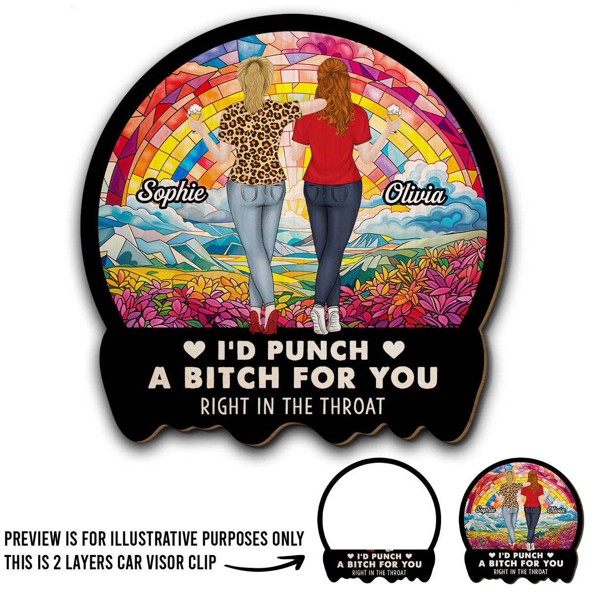 Right In The Throat Besties Sisters - Personalized Custom Car Visor Clip