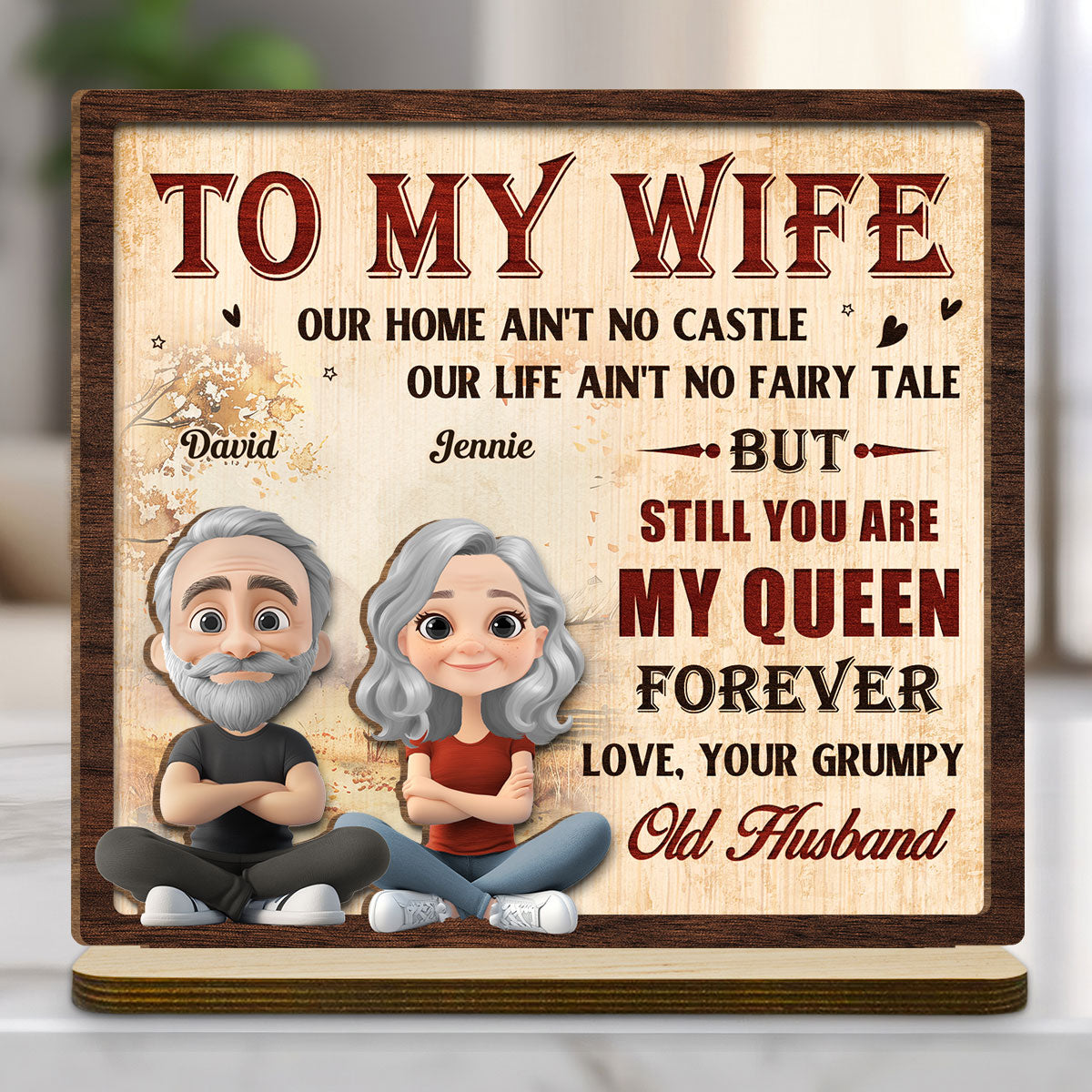 To My Queen - Personalized Custom 2-Layer Wood Plaque With Flat Base