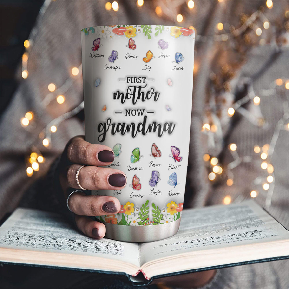First Mom Now Grandma Butterfly Version - Personalized Custom 3D Inflated Effect Tumbler