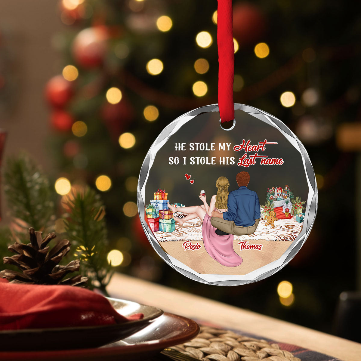 Stole My Heart - Personalized Custom Glass Ornament