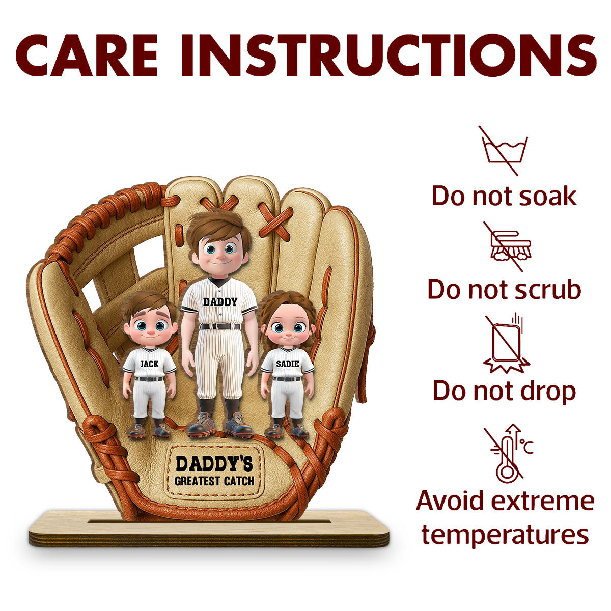 Daddy Team - Personalized Custom 2-Layer Wood Plaque With Flat Base