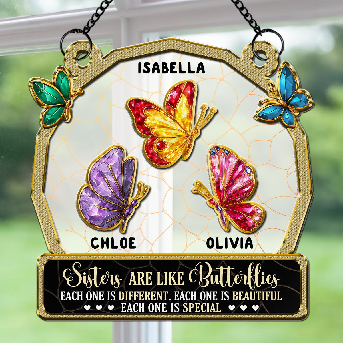 Besties Are Like Butterflies - Personalized Custom Suncatcher