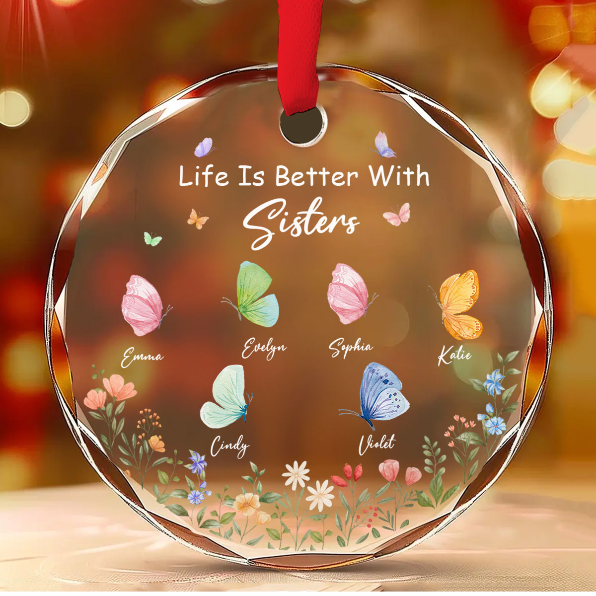 Butterfly Besties Forever - Personalized Custom Glass Ornament