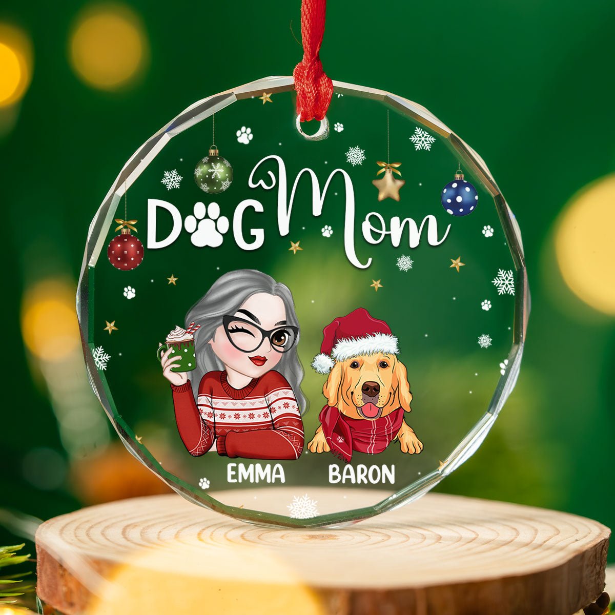 Dog Mom - Personalized Custom Glass Ornament