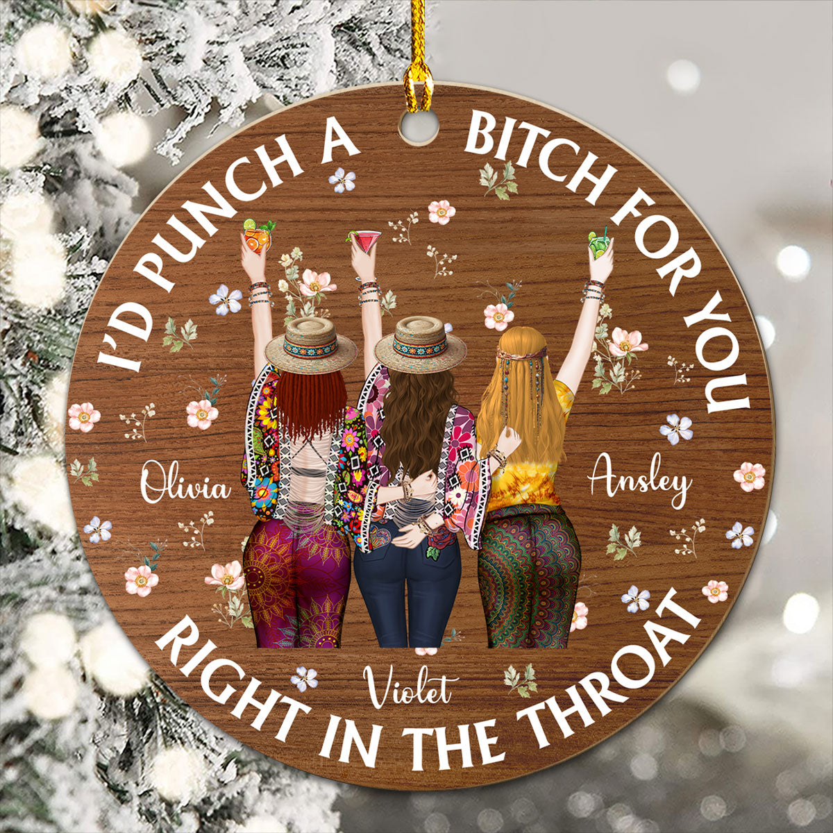 Punch Bitch Hippie Version - Personalized Custom Wood Ornament