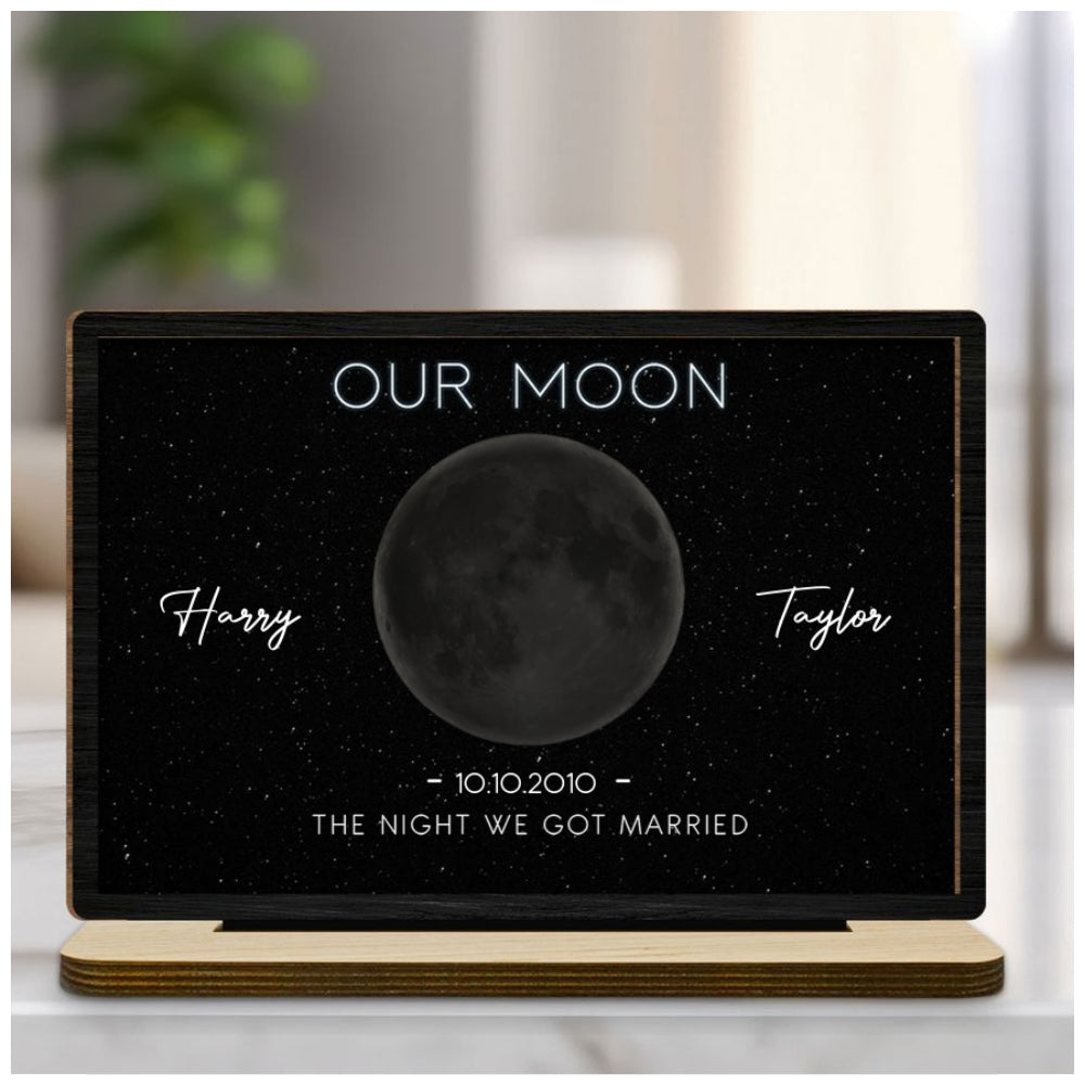 Our Moon - Personalized Custom 2-Layer Wood Plaque With Flat Base