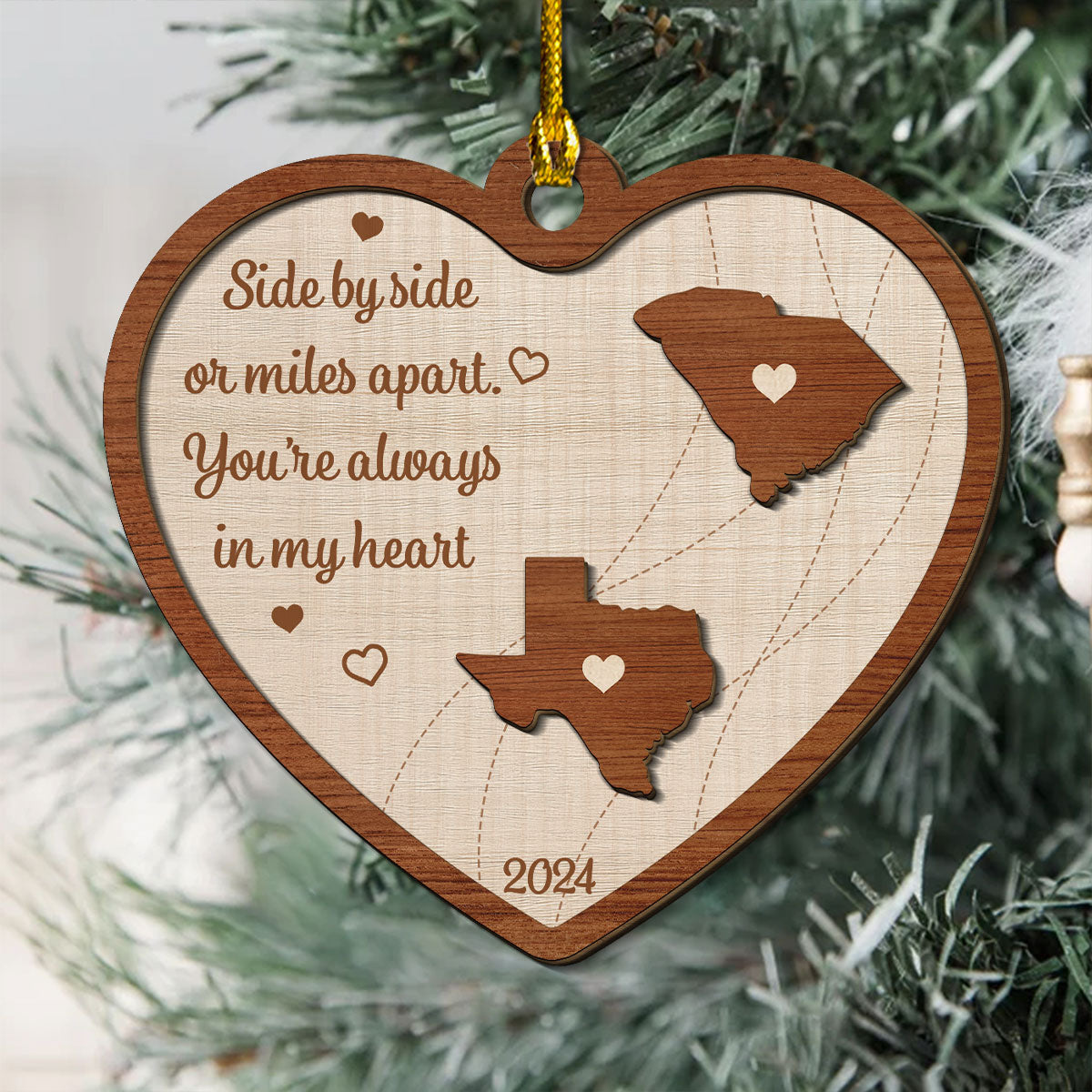 Long Distance Family State Map - Personalized Custom Freeshape 2-Layered Wood Ornament