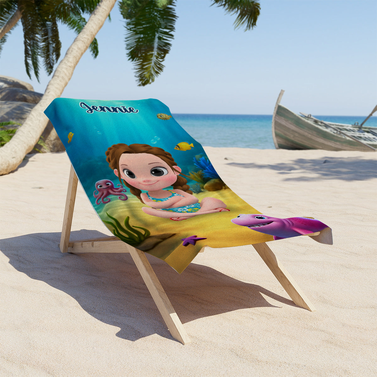 Cartoon Kid Character Marine - Personalized Custom Beach Towel
