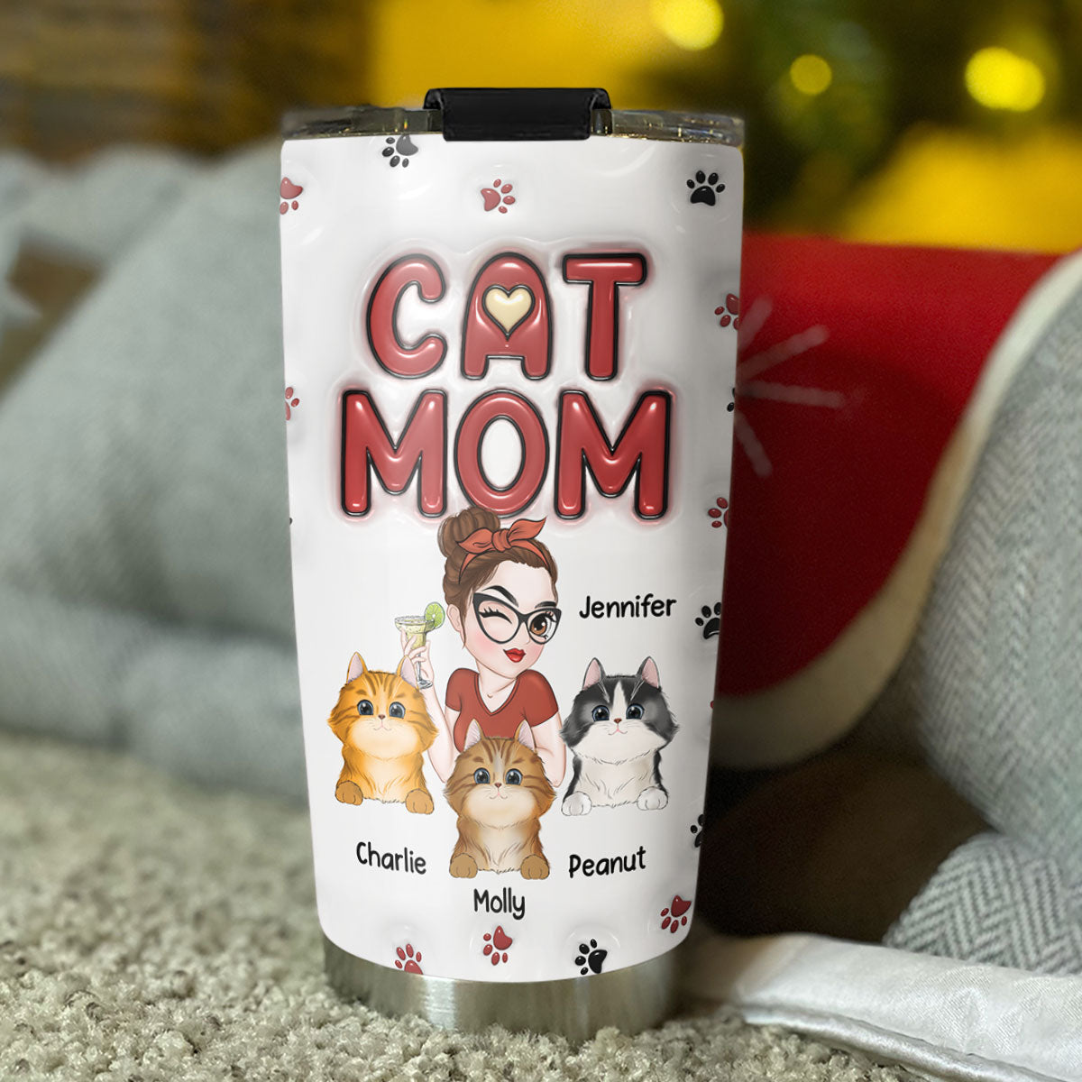 Lovely Cat Mom - Personalized Custom 3D Inflated Effect Tumbler