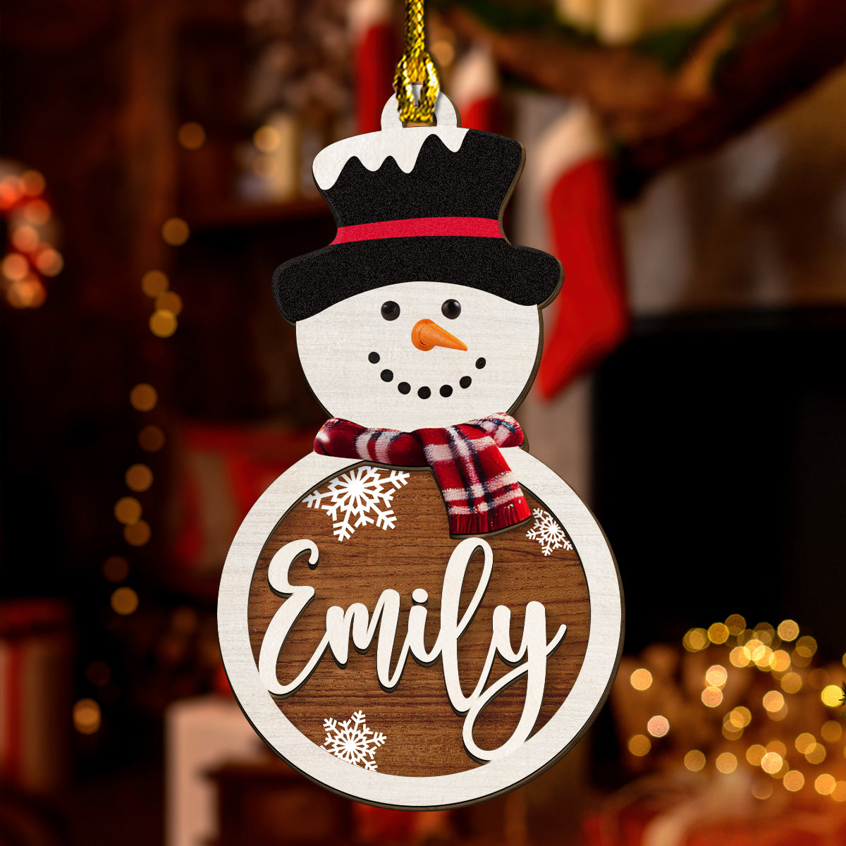 Snowman Custom Name - Personalized Custom Freeshape 2-Layered Wood Ornament