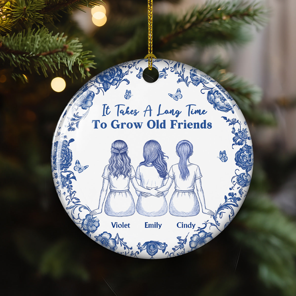 A True Friendship Blue Toile - Personalized Custom Ceramic Ornament