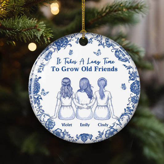 A True Friendship Blue Toile - Personalized Custom Ceramic Ornament