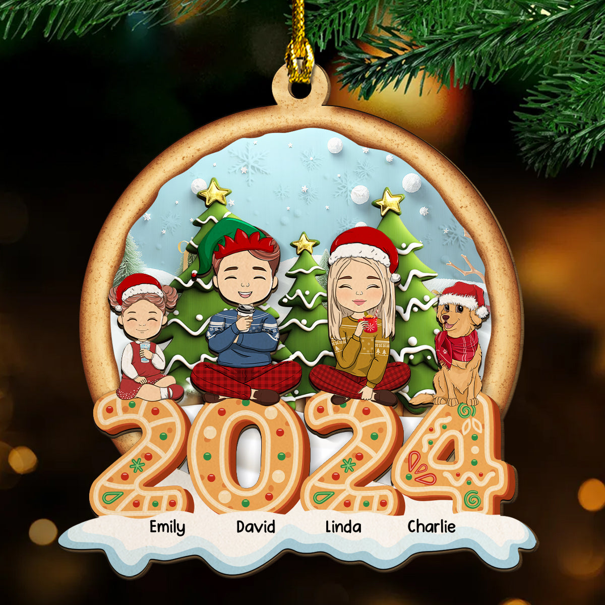 Family Cookies Christmas 2024 -  Personalized Custom 2-Layered Wood Ornament