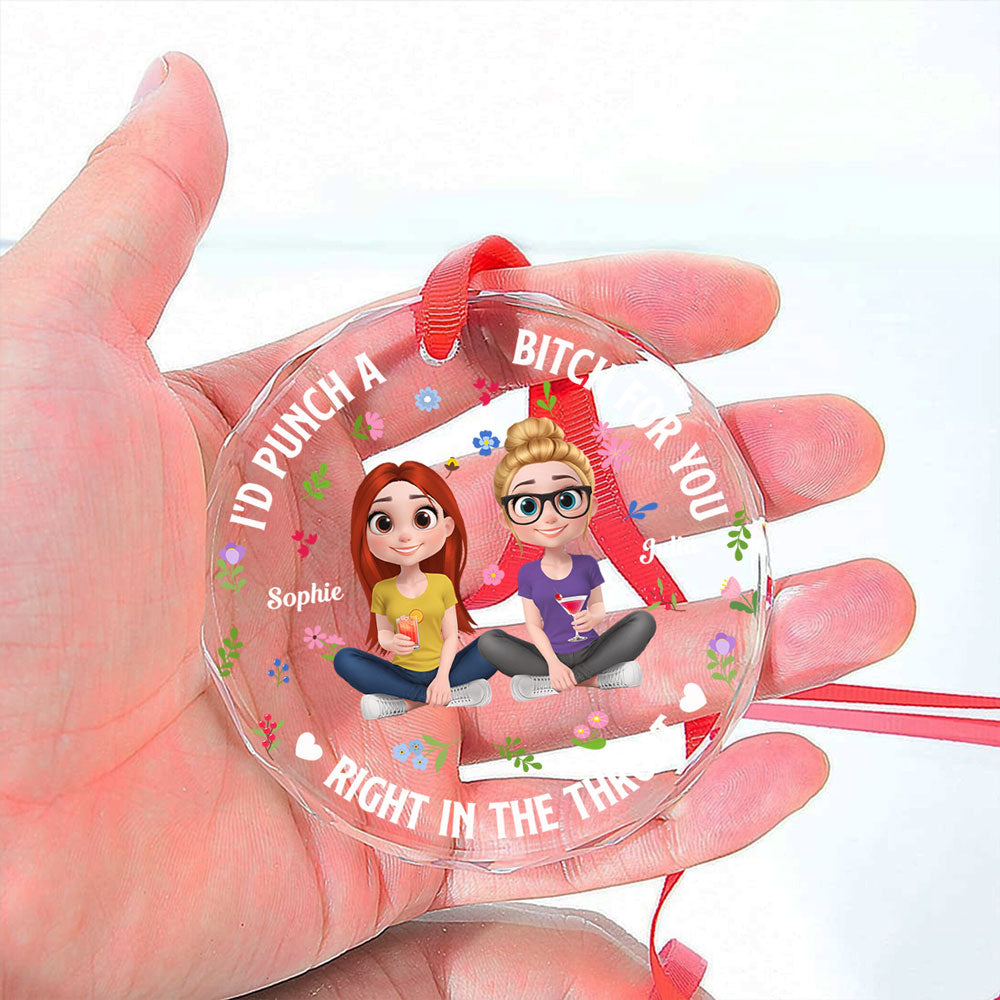 Punch Bitch Besties Cartoonize - Personalized Custom Glass Ornament
