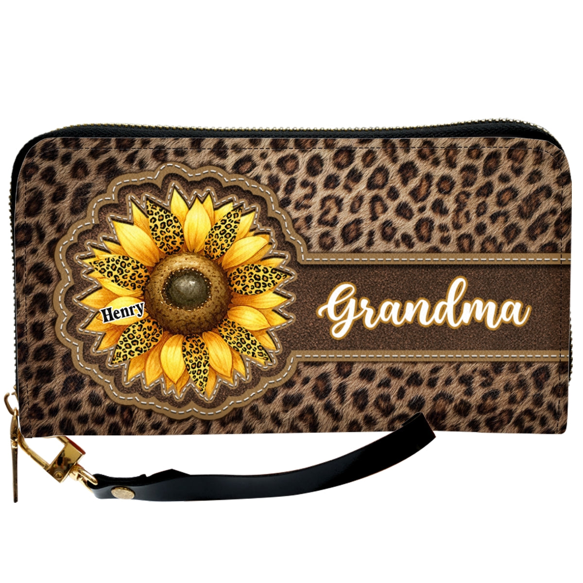 Grandma Sunflower - Personalized Custom Leather Wallet