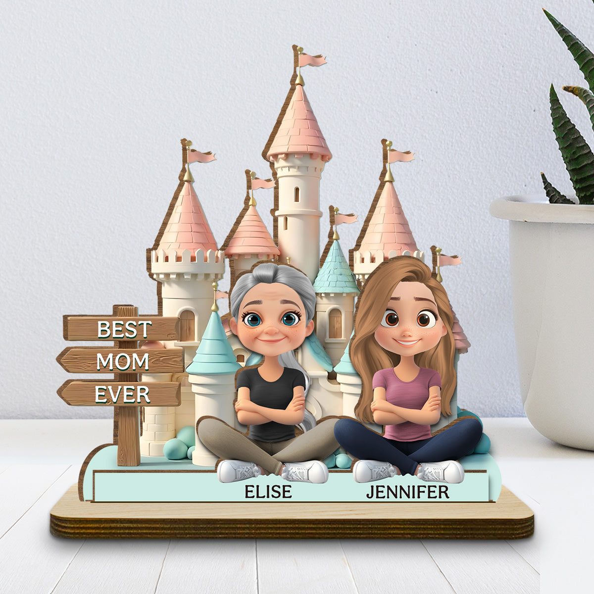 Best Mom Ever Version 2 - Personalized Custom 2-Layer Wood Plaque With Flat Base