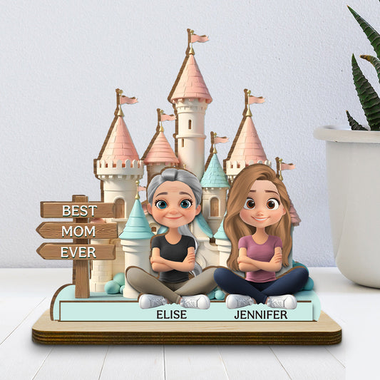 Best Mom Ever Version 2 - Personalized Custom 2-Layer Wood Plaque With Flat Base