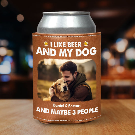I Like Beer Photo - Personalized Custom Leather Can Cooler Holder
