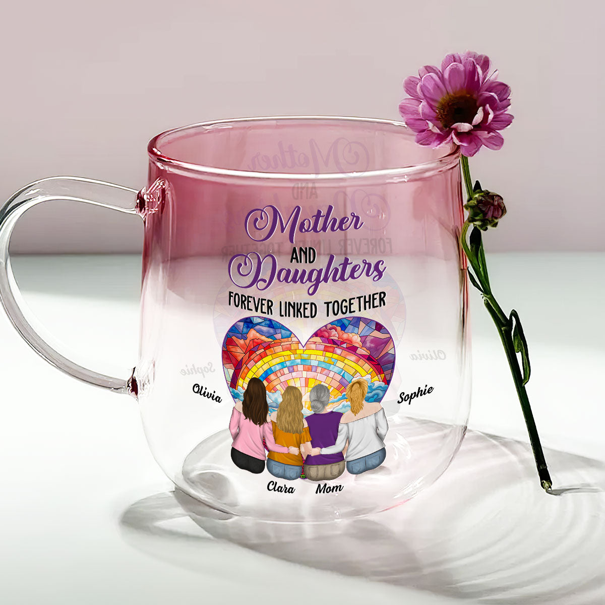 Side By Side Heart To Heart - Personalized Custom Pink Gradient Glass Mug