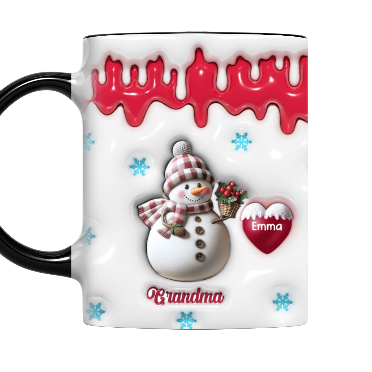 Snowman Grandma And Grandkids - Personalized Custom 3D Inflated Effect Accent Mug