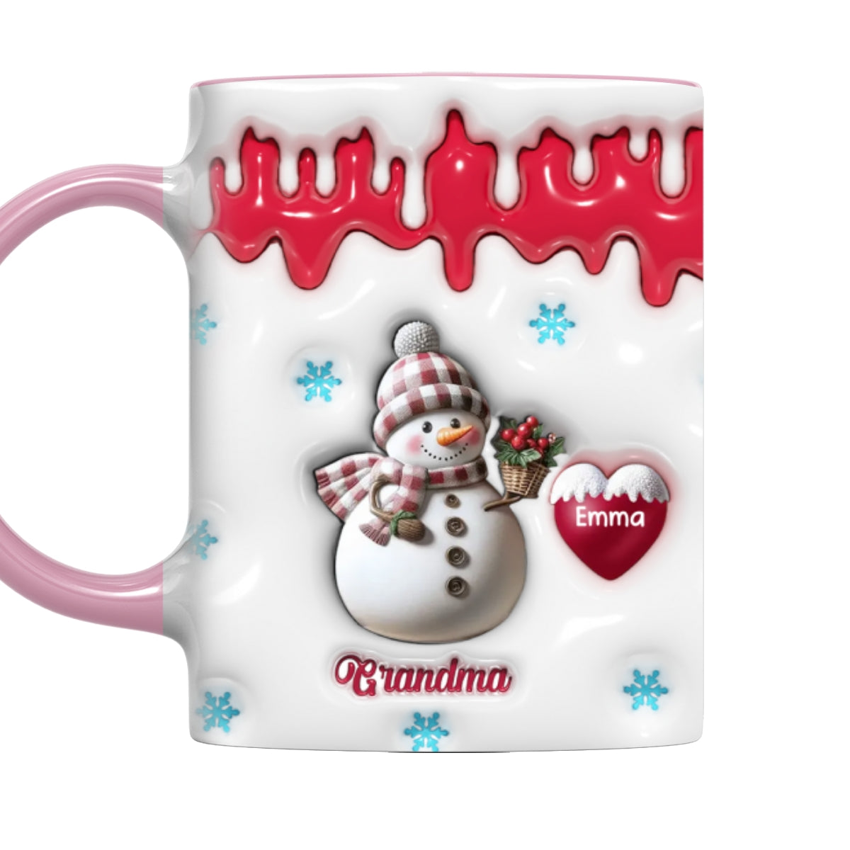 Snowman Grandma And Grandkids - Personalized Custom 3D Inflated Effect Accent Mug