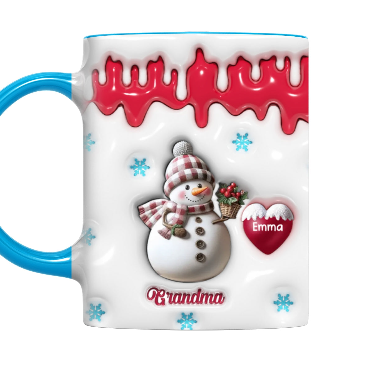 Snowman Grandma And Grandkids - Personalized Custom 3D Inflated Effect Accent Mug