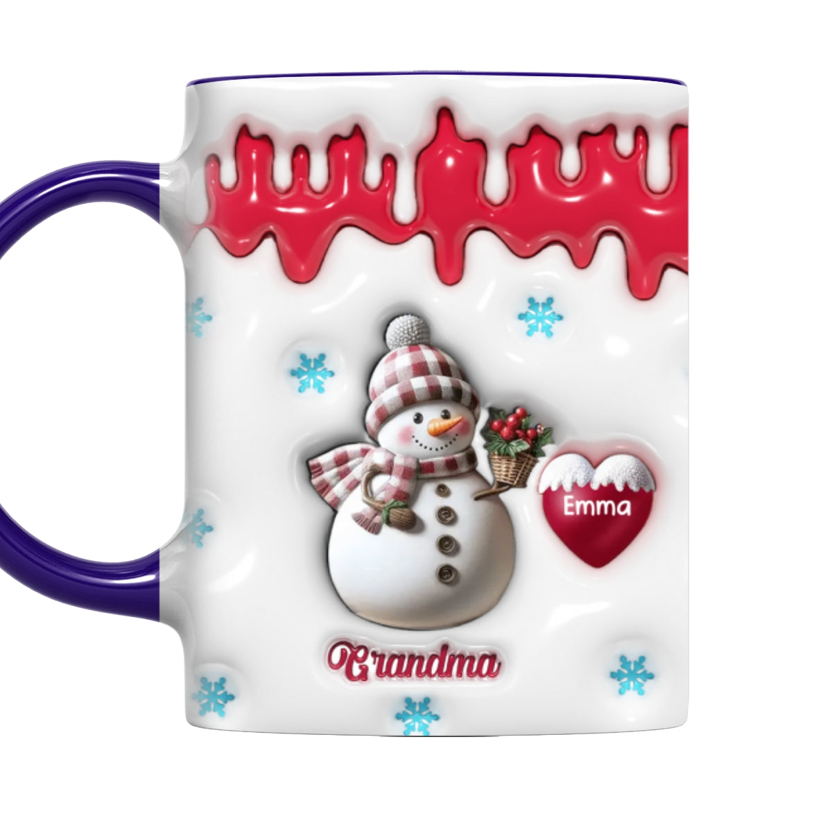 Snowman Grandma And Grandkids - Personalized Custom 3D Inflated Effect Accent Mug