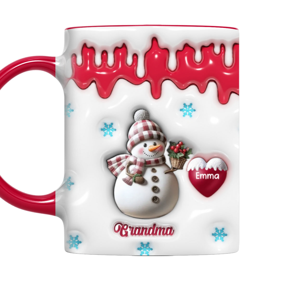 Snowman Grandma And Grandkids - Personalized Custom 3D Inflated Effect Accent Mug