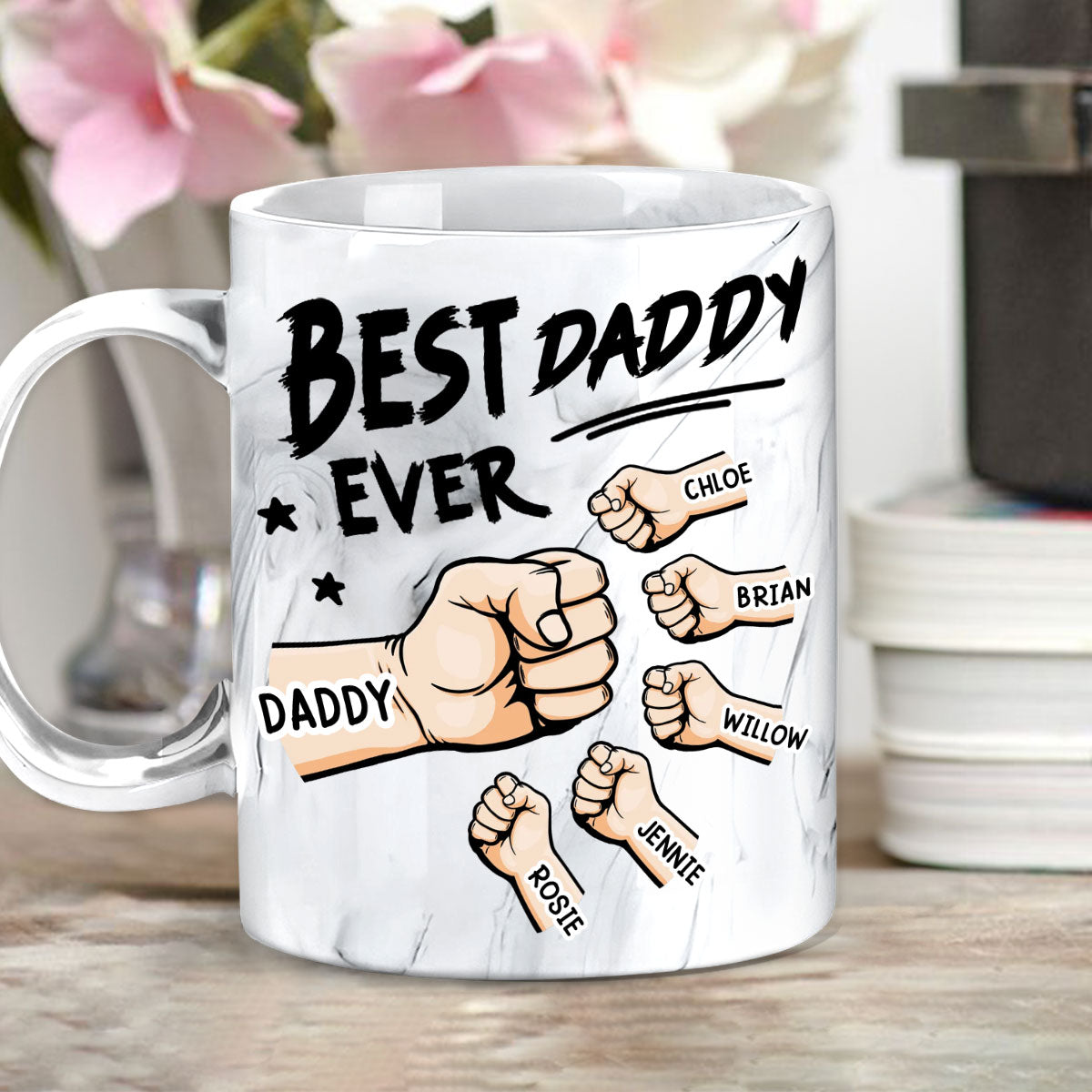 Best Dad Ever - Personalized Custom Grey Marble Mug
