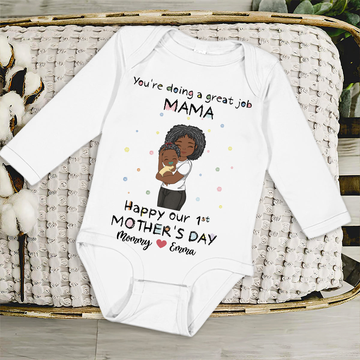 Mommy Doing A Great Job - Personalized Custom Long Sleeve Baby Onesie