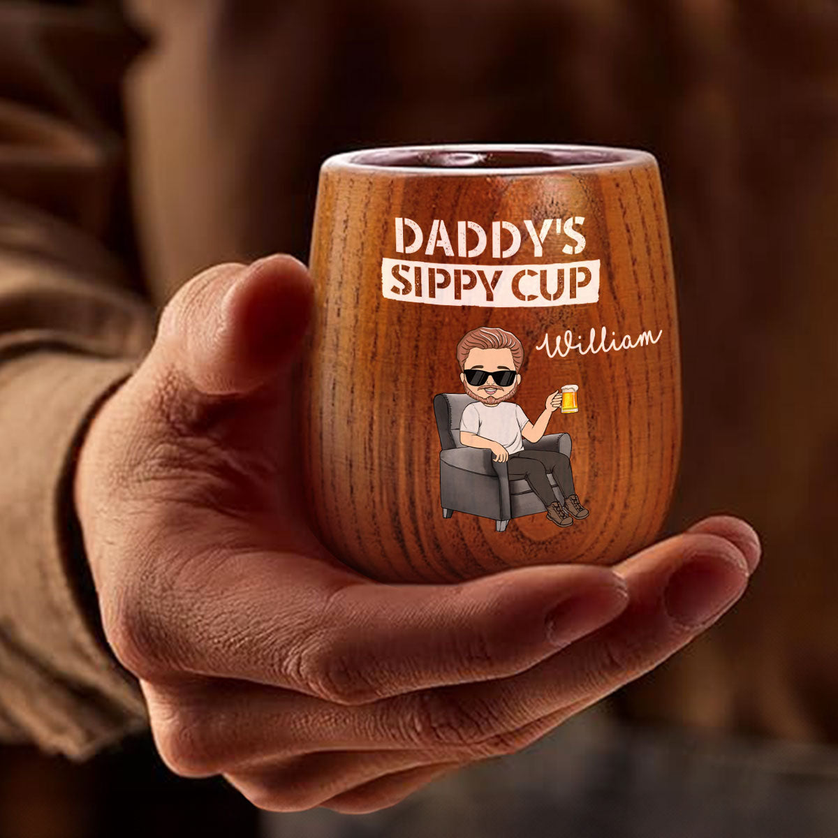 Daddy Grandpa Sippy Cup - Personalized Custom Wooden Whiskey Glass