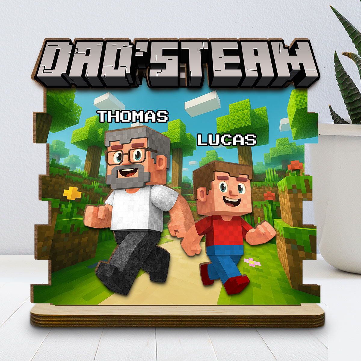 Dad Team - Personalized Custom 2-Layer Wood Plaque With Flat Base