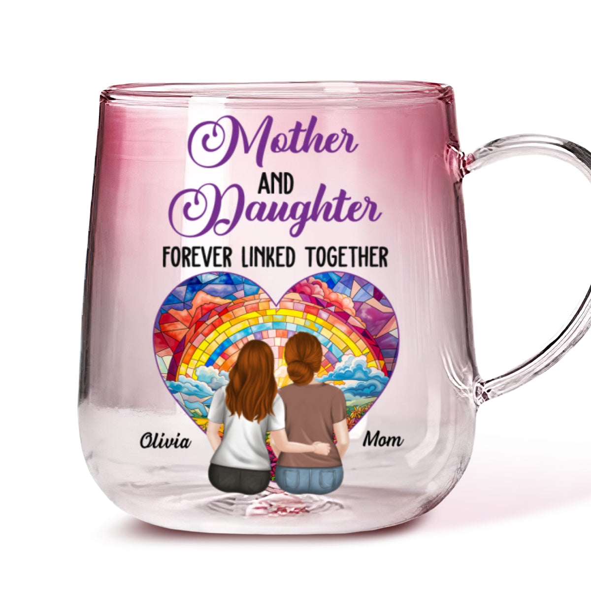 Side By Side Heart To Heart - Personalized Custom Pink Gradient Glass Mug