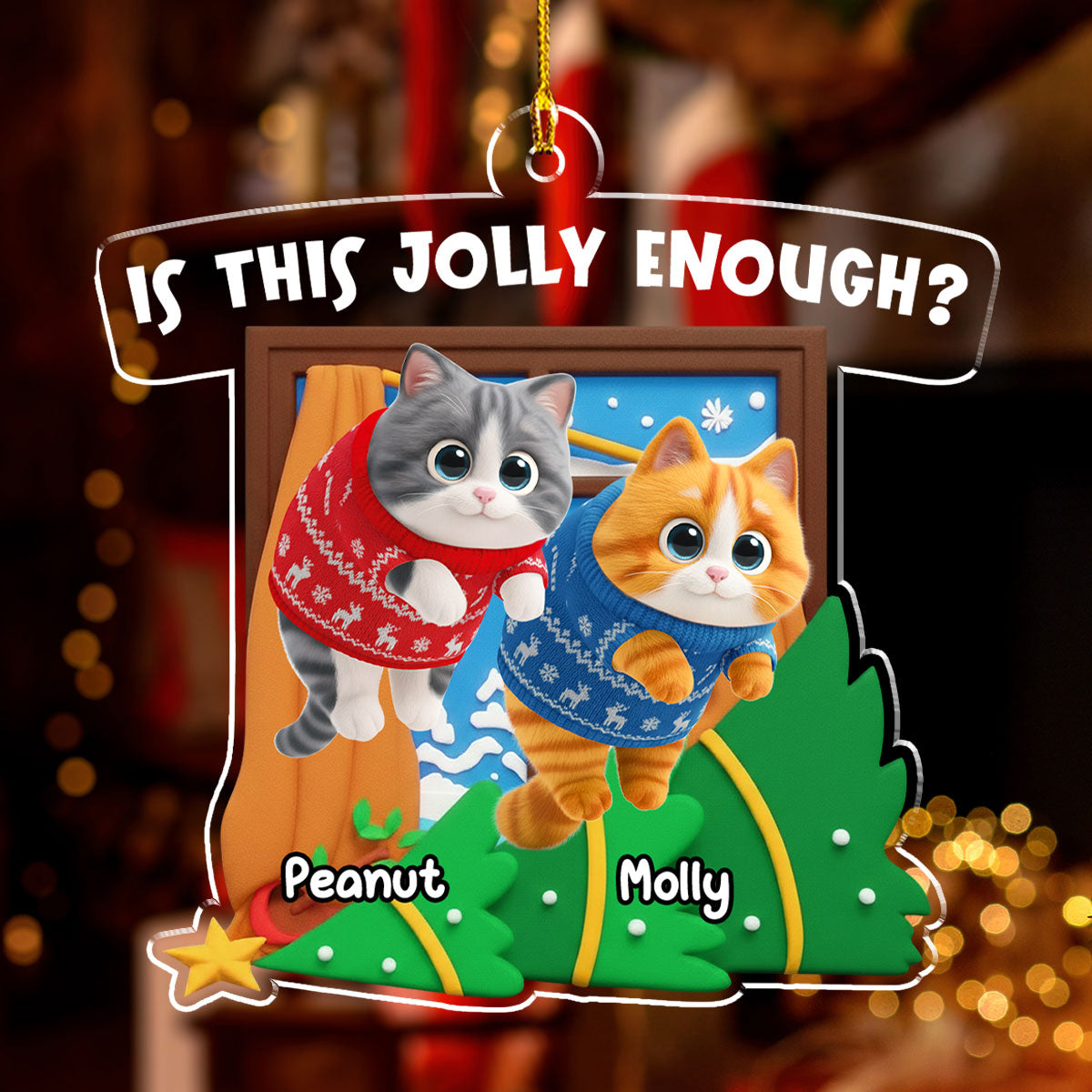 Santa Define Cat Naughty Cartoon - Personalized Custom Acrylic Ornament