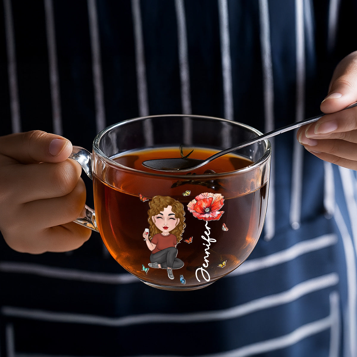 Cartoon Bloom Girl Charm - Personalized Custom Glass Tea Cup