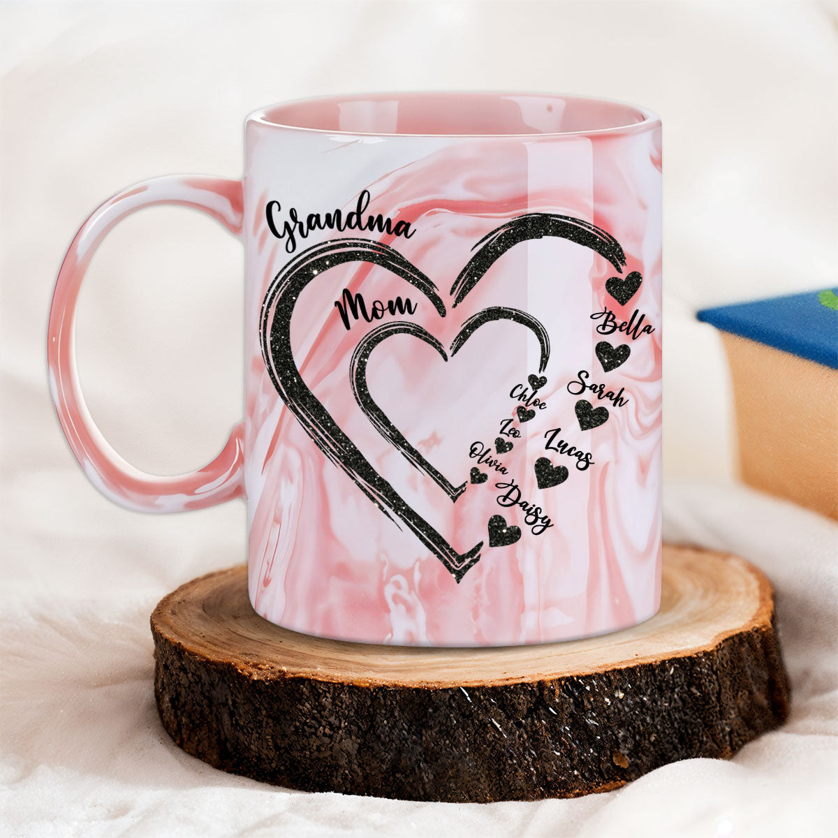 Mom Grandma Sweethearts - Personalized Custom Pink Marble Mug
