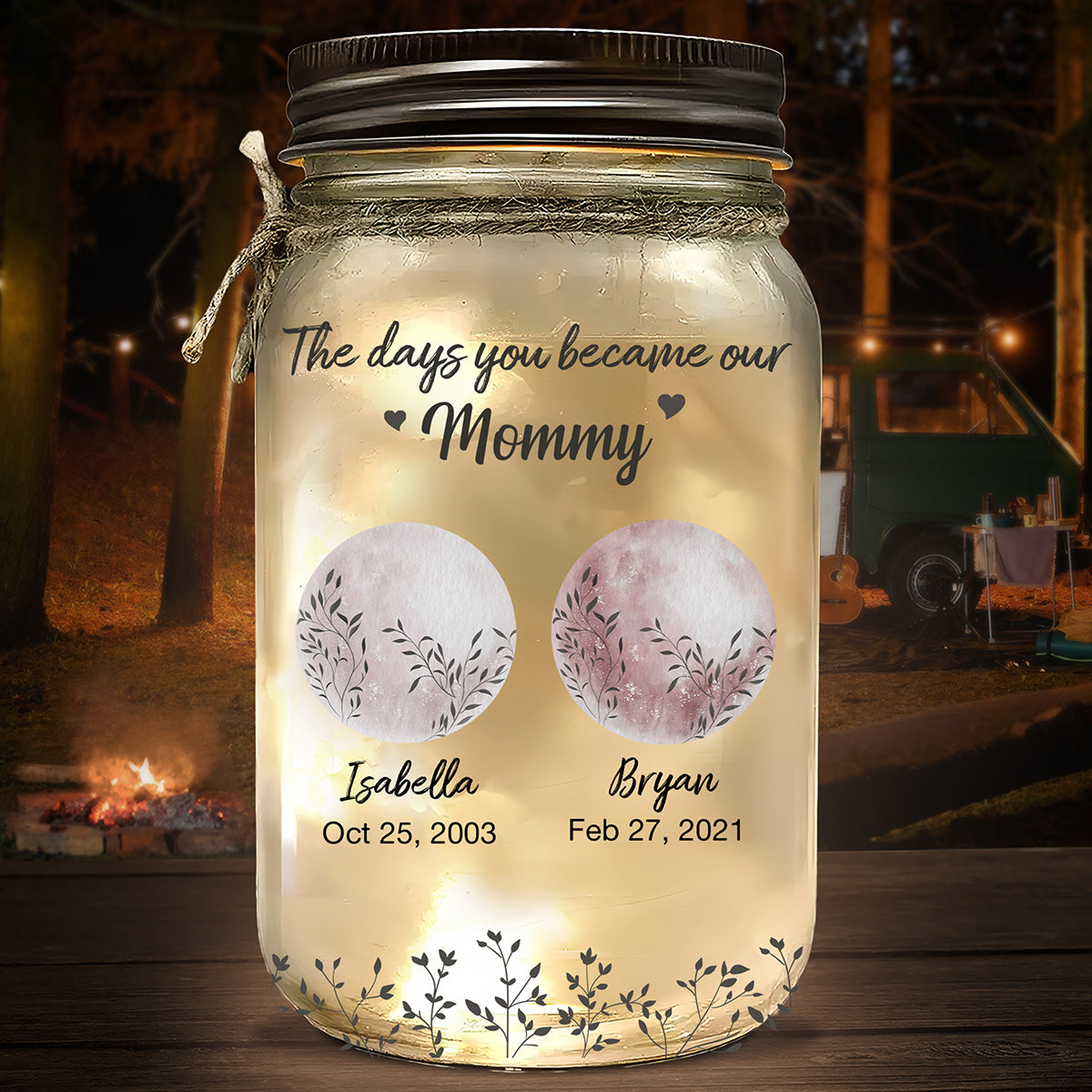 The Days You Became Mom - Personalized Custom Mason Jar Light