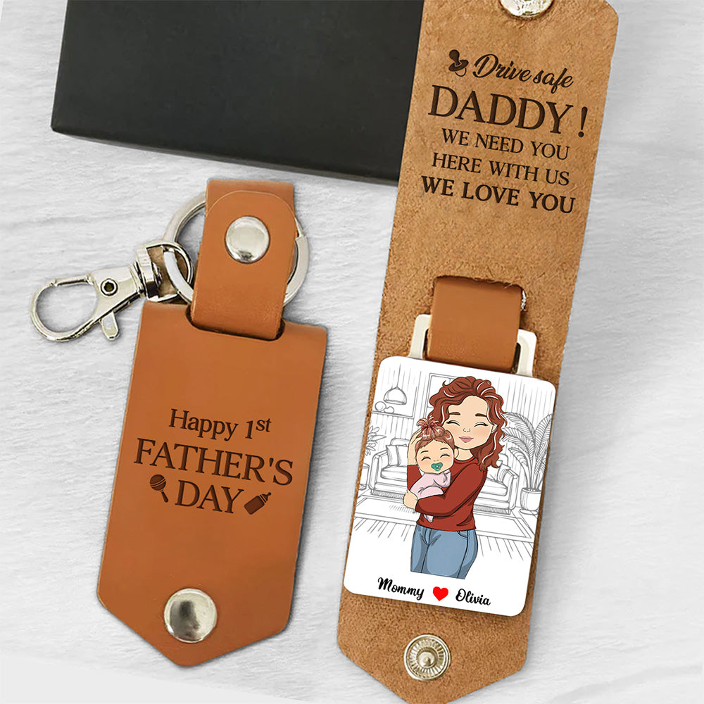 First Father's Day - Personalized Leather Photo Keychain