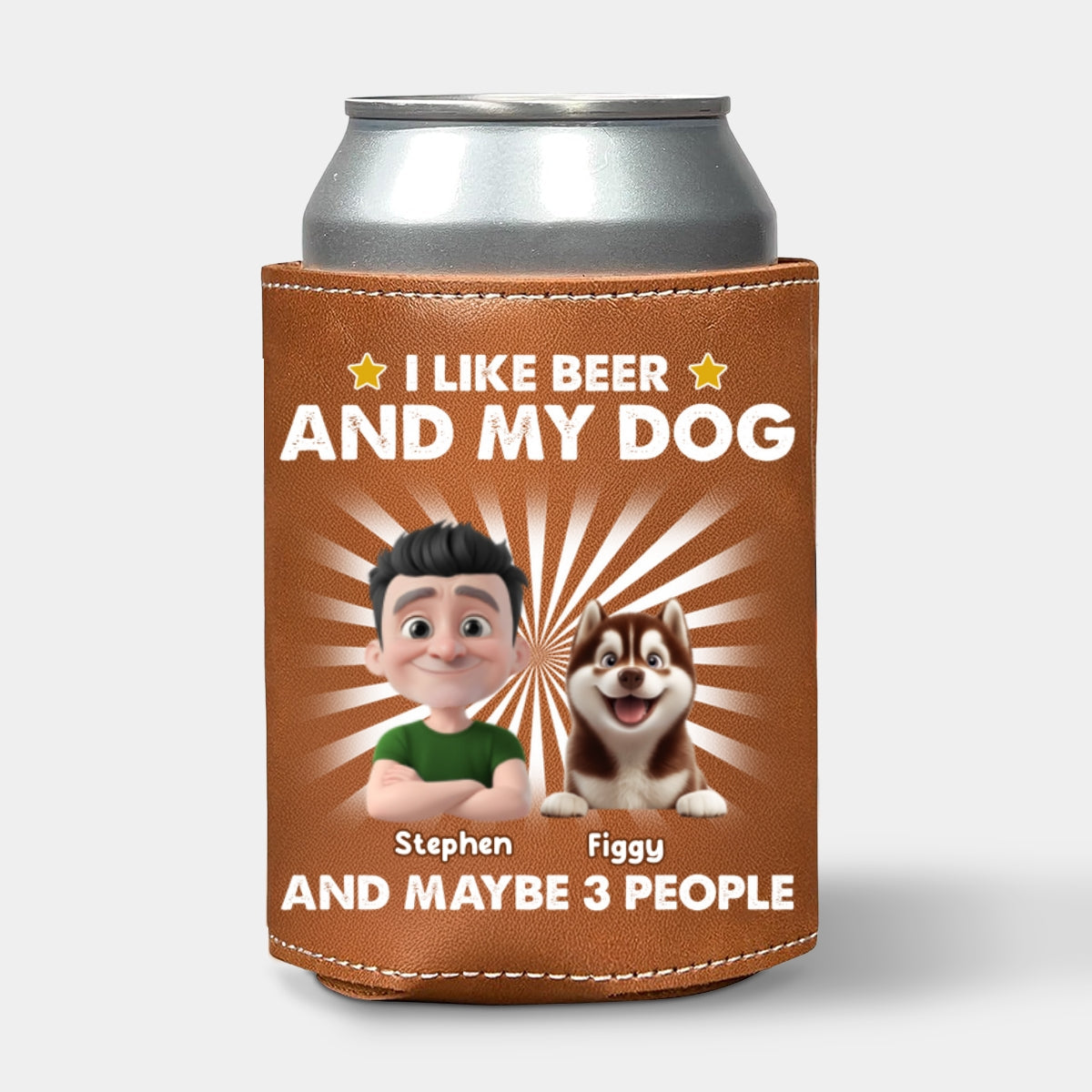 I Like Beer - Personalized Custom Leather Can Cooler Holder