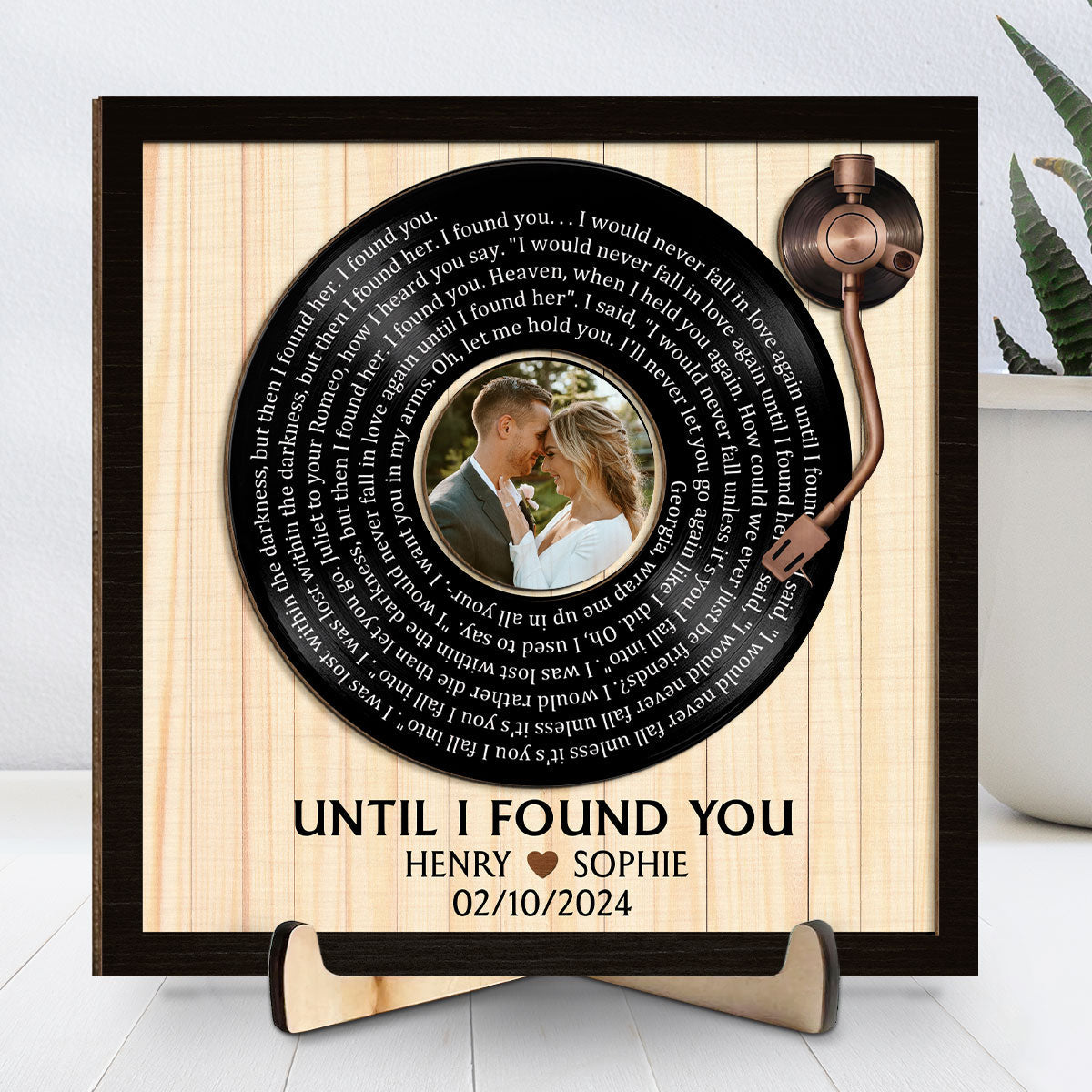 Custom Spiral Song Lyrics And Couple Photo - Personalized Custom Wooden Plaque