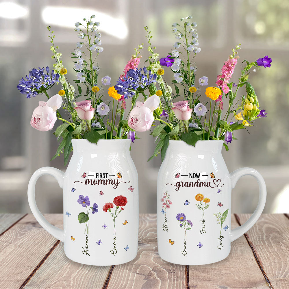First Mom Now Grandma - Personalized Custom Flower Vase