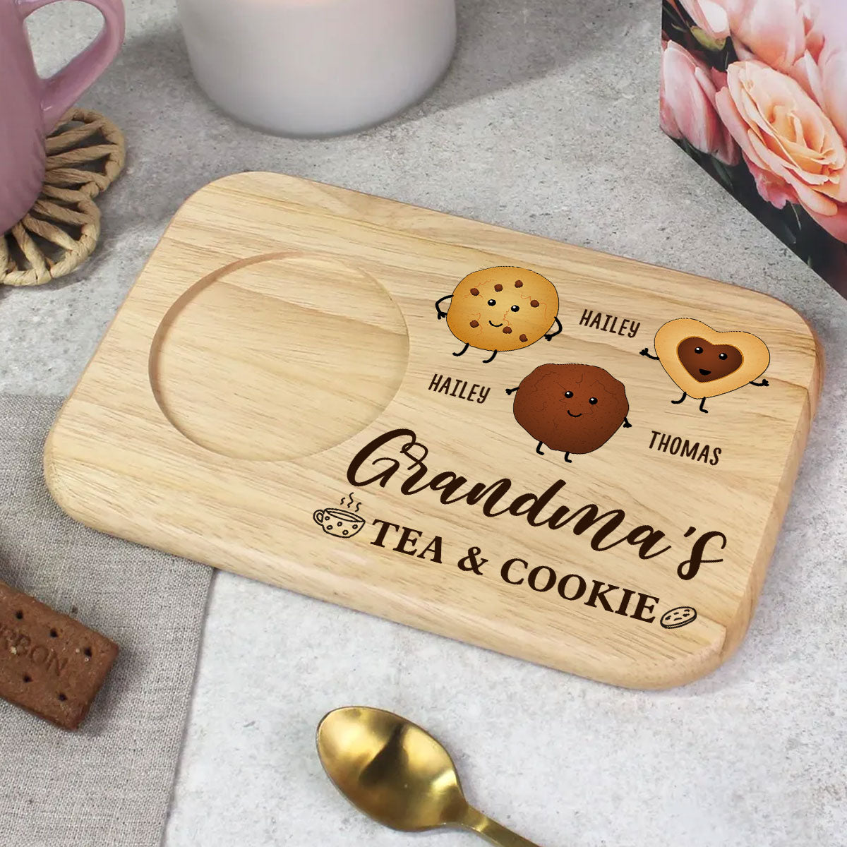 Grandma's Tea And Biscuits - Personalized Custom Wooden Treat Board