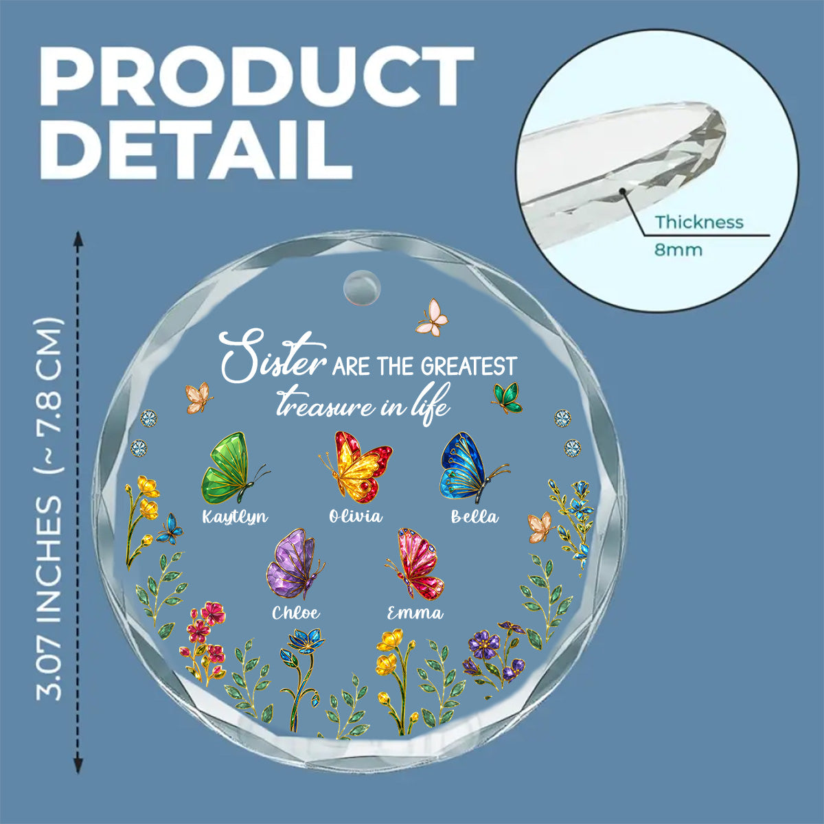 Sisters Are Butterflies Of The Soul - Personalized Custom Glass Ornament