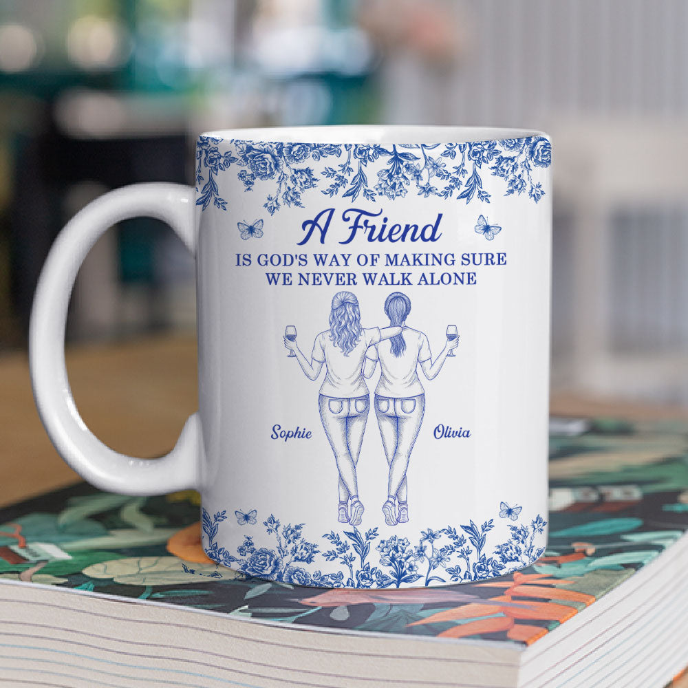 A Friend Is Gods Way Blue Toile - Personalized Custom Coffee Mug