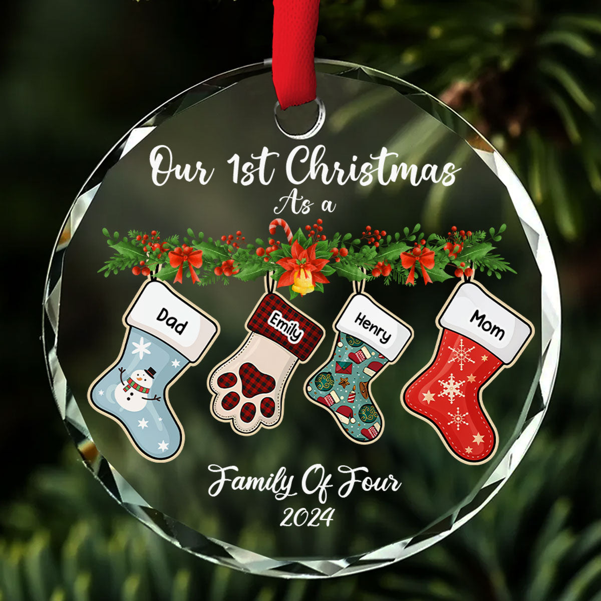 Family Stocking - Personalized Custom Glass Ornament