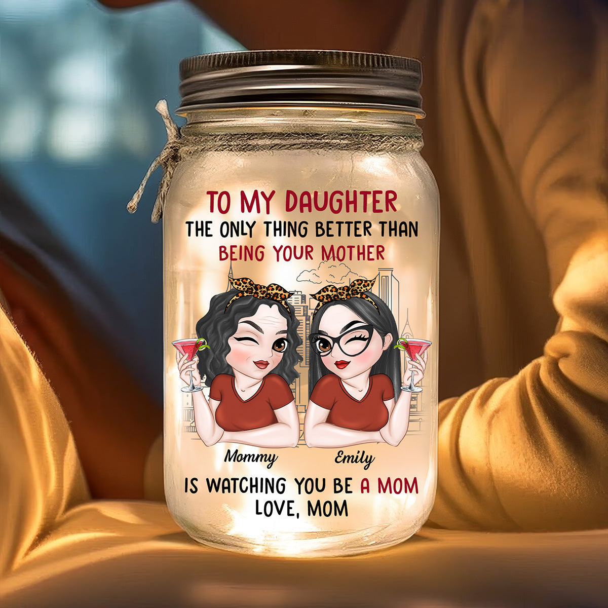 To My Daughter - Personalized Custom Mason Jar Light