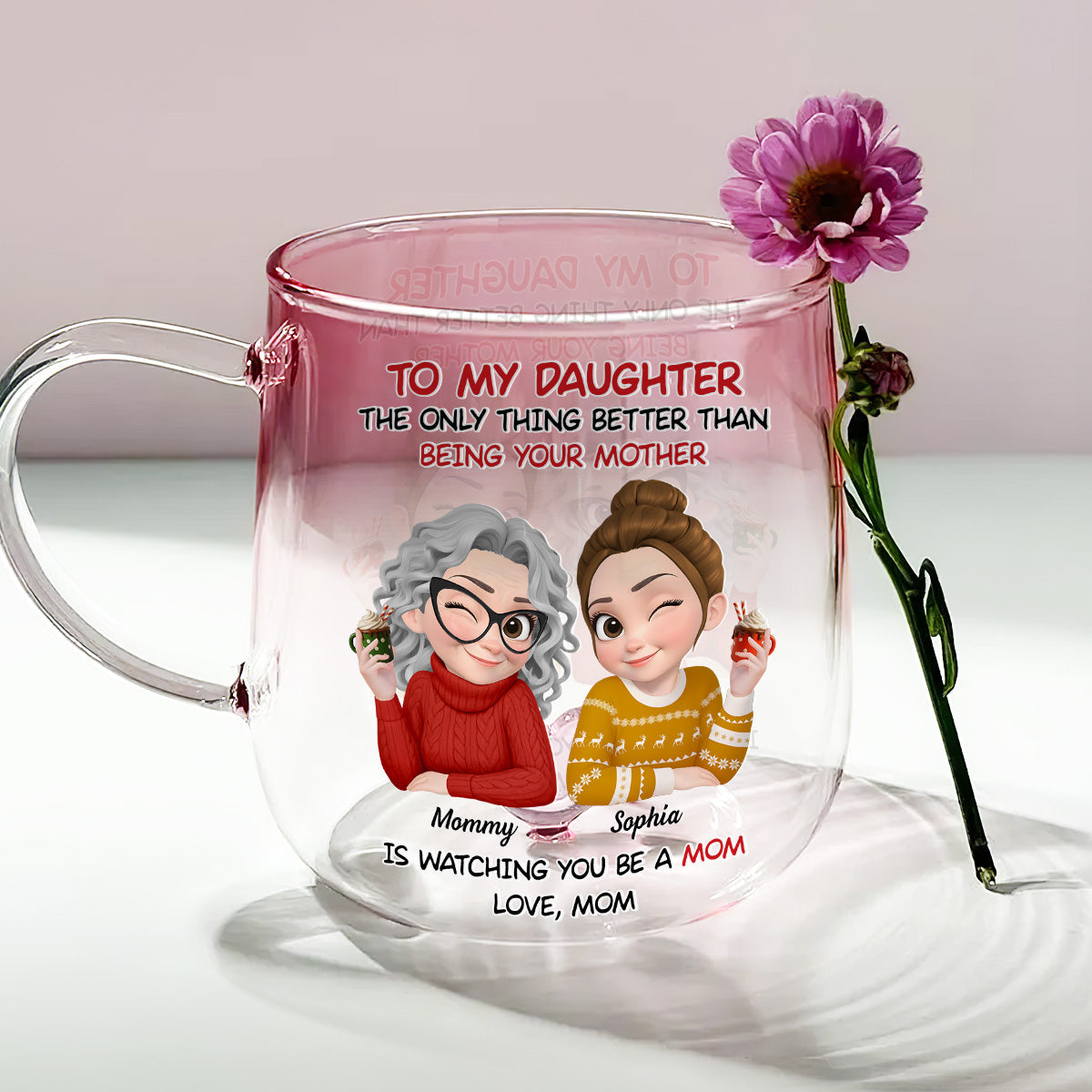 Love Seeing You As Mom - Personalized Custom Pink Gradient Glass Mug
