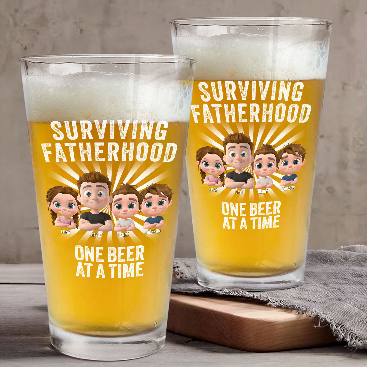 Surviving Fatherhood - Personalized Custom Beer Glass