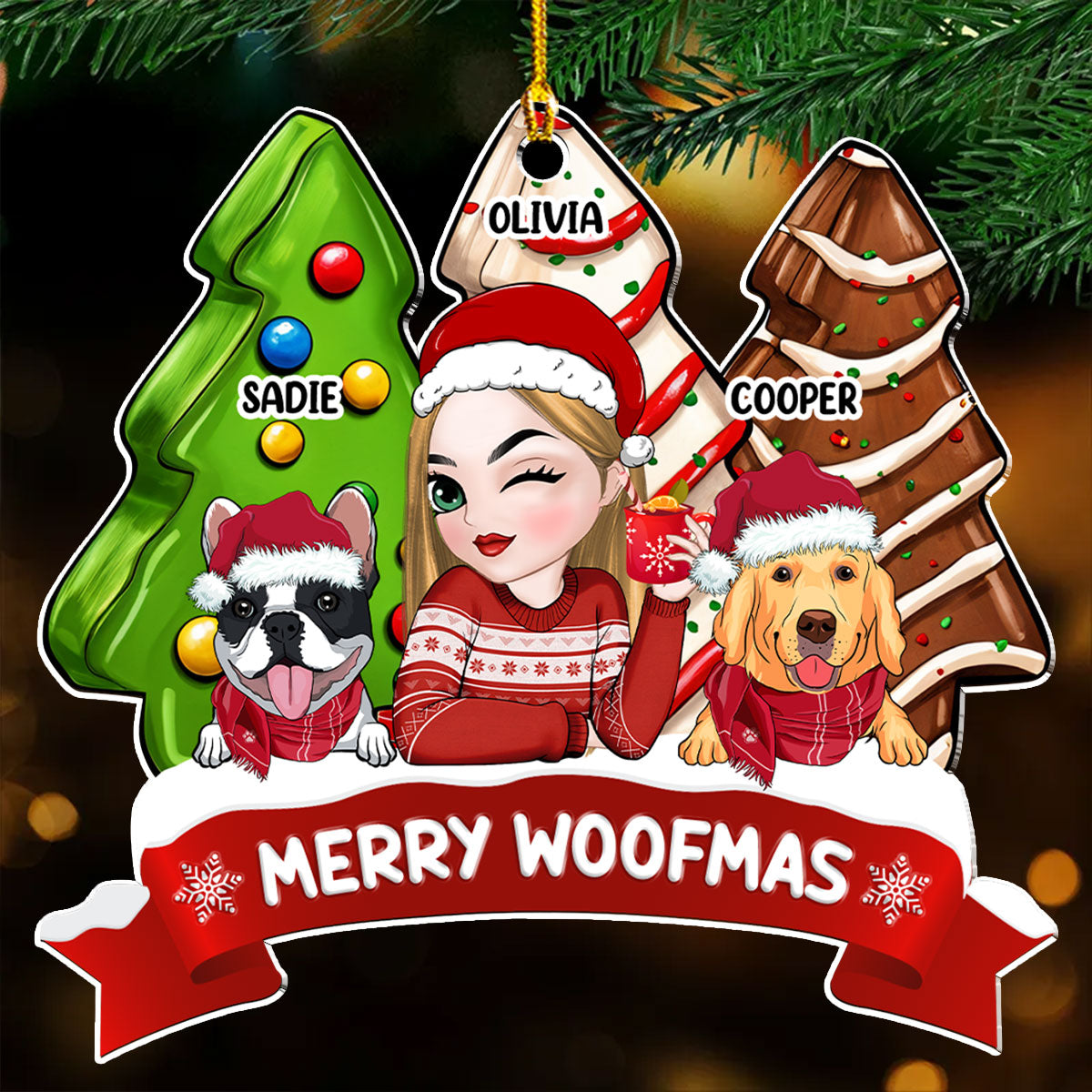 Dog Mom Christmas Tree Cake - Personalized Custom Acrylic Ornament